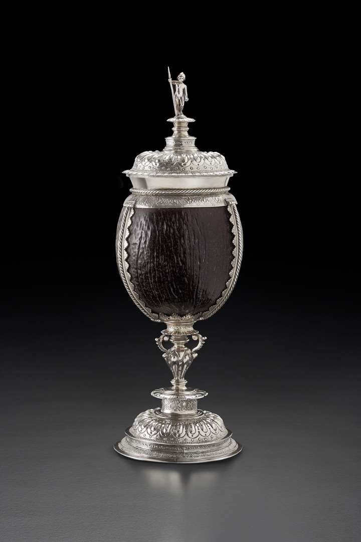 A Belgian silver mounted Coconut Cup and Cover